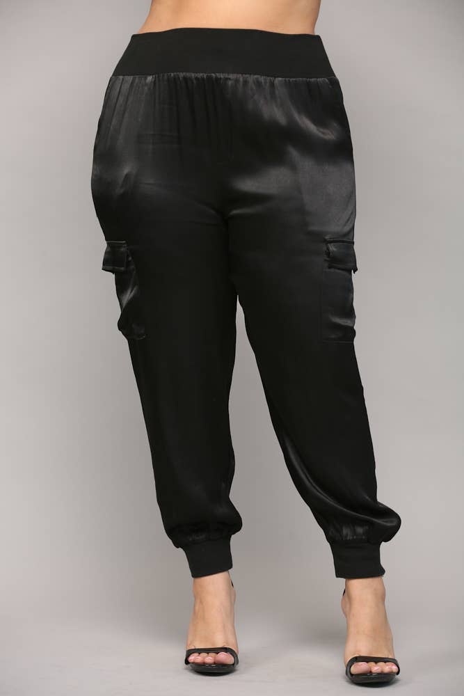 Curvy Breanna Satin Cargo Joggers