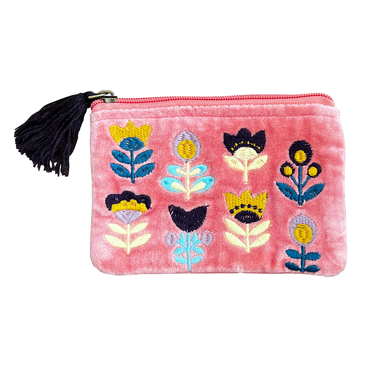 Tulips on Pink Embroidered Velvet Bag Set
