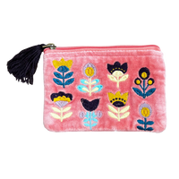 Tulips on Pink Embroidered Velvet Bag Set