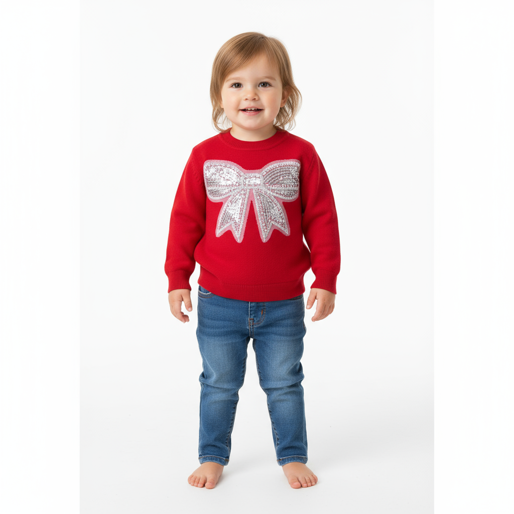 Little Ones Red Sparkle Bow Christmas Sweater