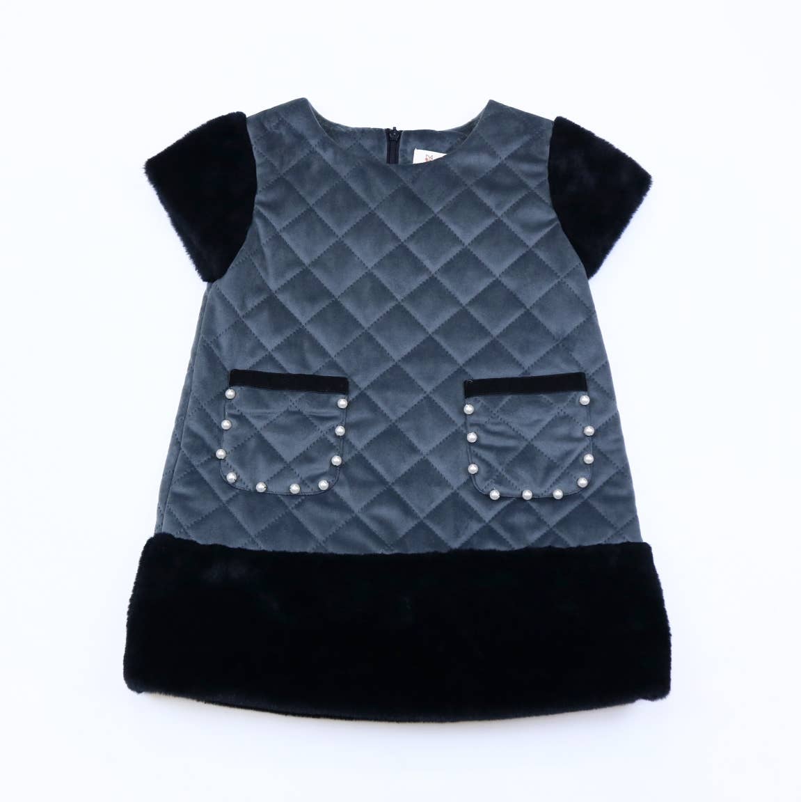 Little Ones Cute Quilted Fur Trim Dress