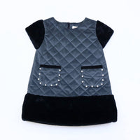 Little Ones Cute Quilted Fur Trim Dress
