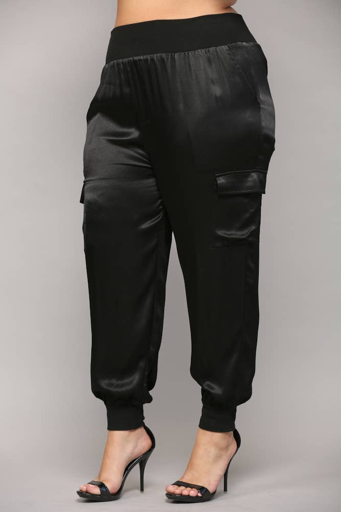 Curvy Breanna Satin Cargo Joggers