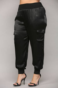 Curvy Breanna Satin Cargo Joggers