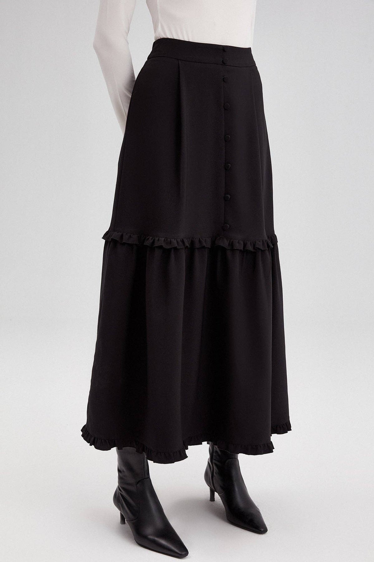 The Artemisa High Waisted Ruffled Crepe Skirt