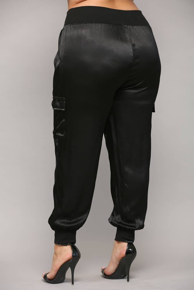 Curvy Breanna Satin Cargo Joggers