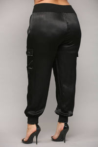 Curvy Breanna Satin Cargo Joggers