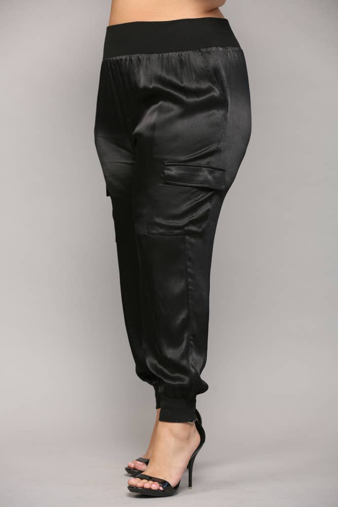 Curvy Breanna Satin Cargo Joggers