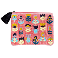 Tulips on Pink Embroidered Velvet Bag Set