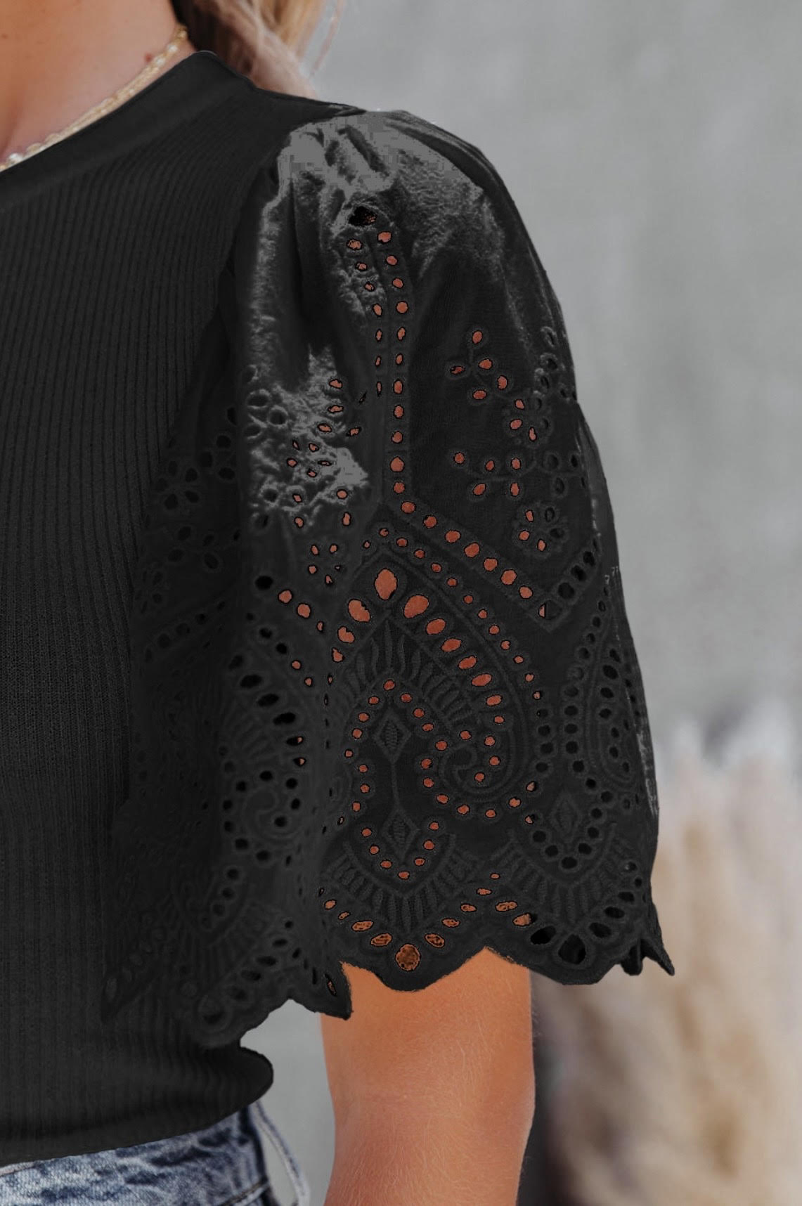 The Angie Top with Eyelet Flair Sleeves
