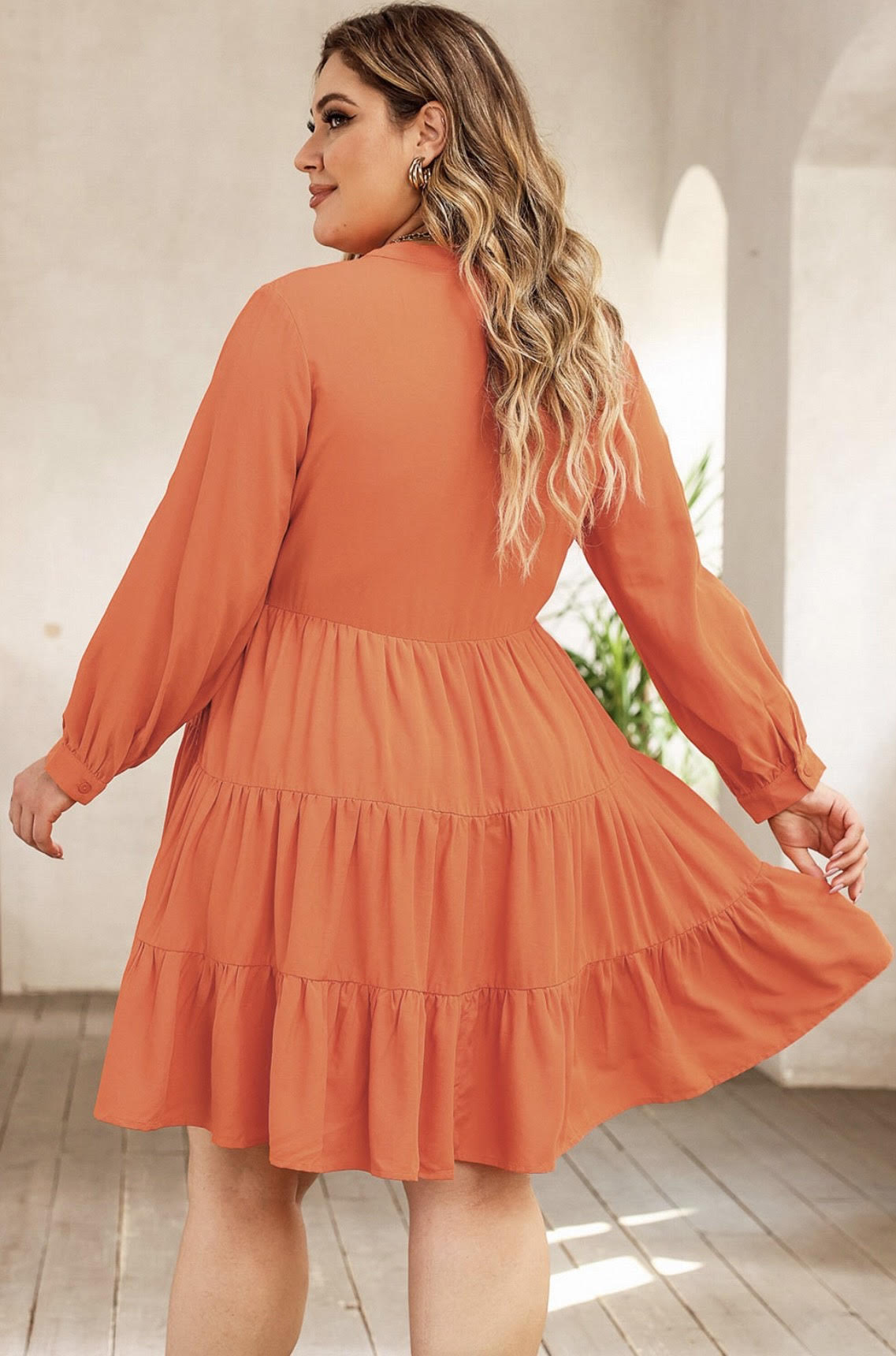 Curvy Women's Embroidered Tiered Ruffle Dress