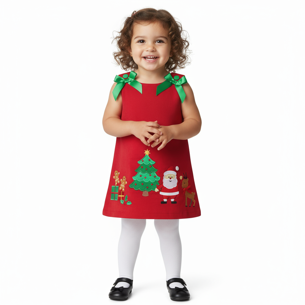 Little Ones Red Corduroy Christmas Bow Dress