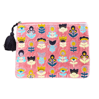 Tulips on Pink Embroidered Velvet Bag Set