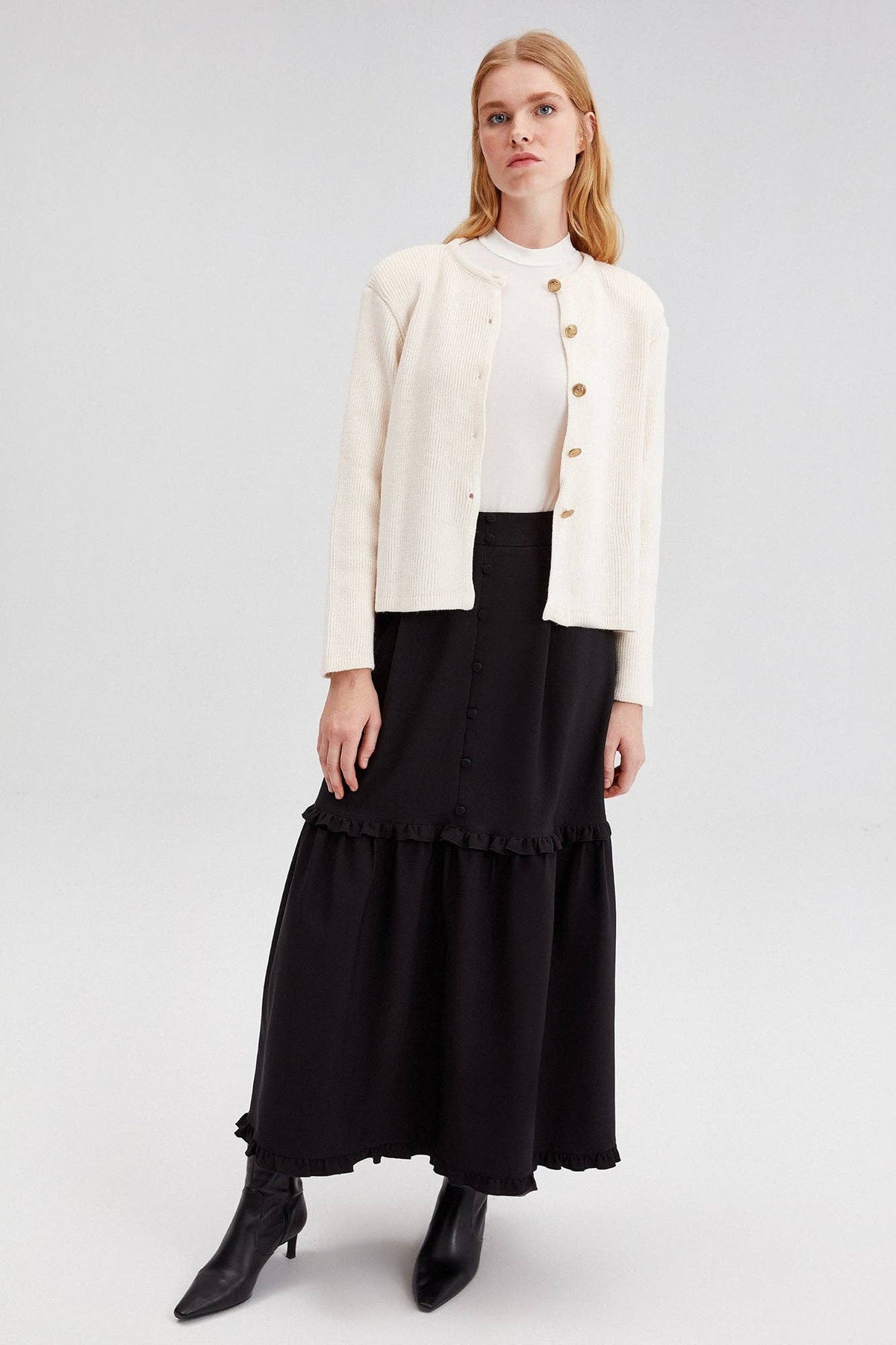 The Artemisa High Waisted Ruffled Crepe Skirt