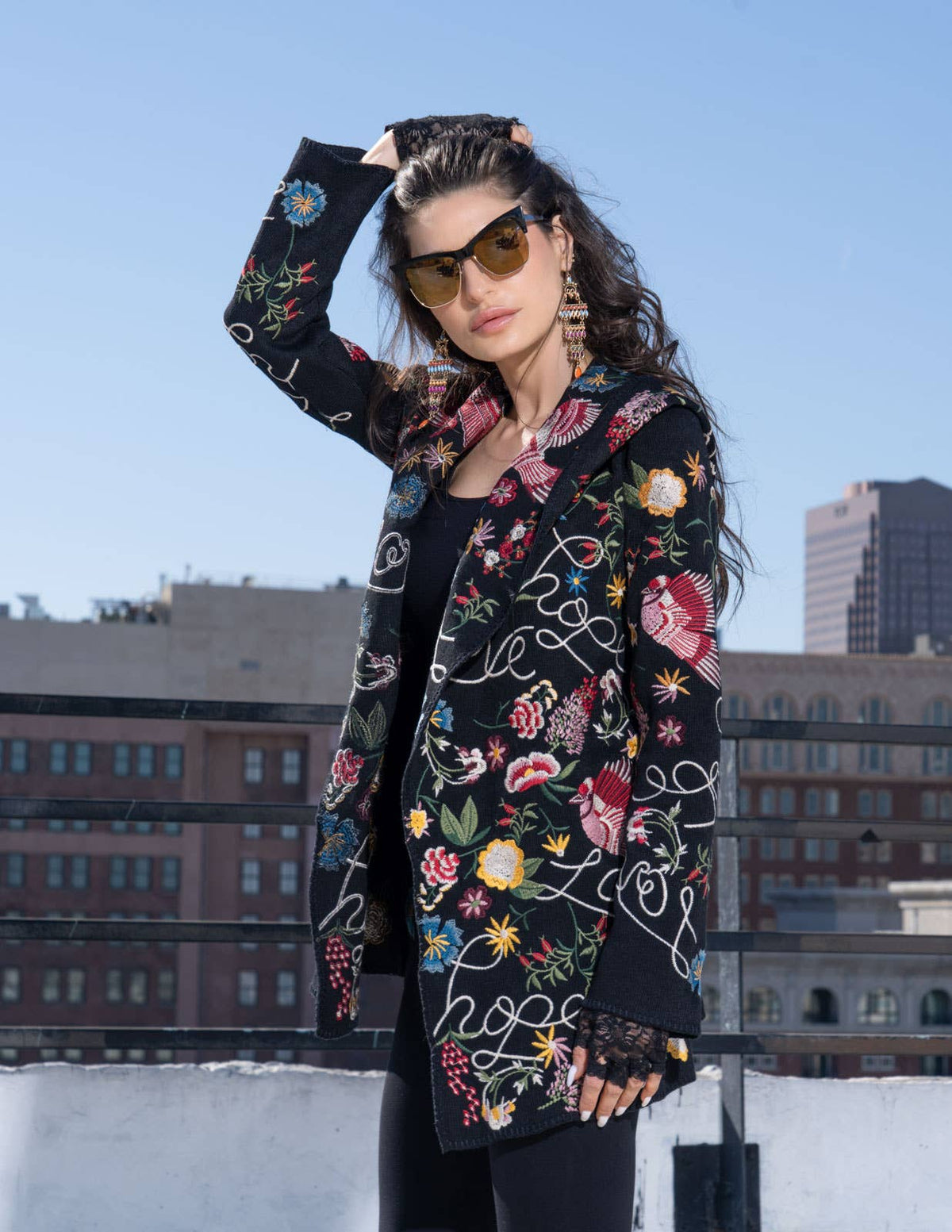 The Bibi Multi Color Floral Embroidered Hoodie