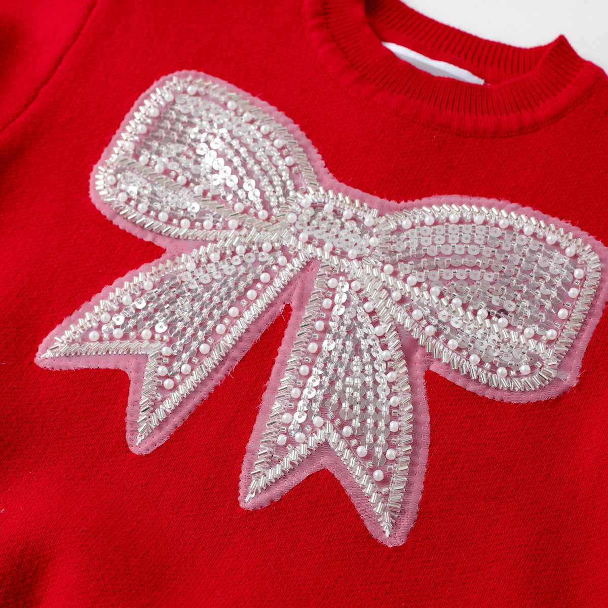 Little Ones Red Sparkle Bow Christmas Sweater