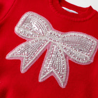 Little Ones Red Sparkle Bow Christmas Sweater