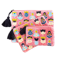 Tulips on Pink Embroidered Velvet Bag Set