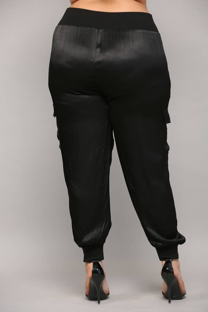 Curvy Breanna Satin Cargo Joggers