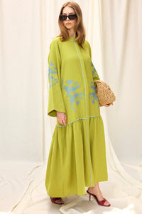 Embroidered Linen Blend Maxi Dress
