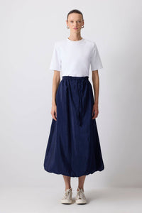 DRAWSTRING ELASTIC BALLOON HEM MAXI SKIRT