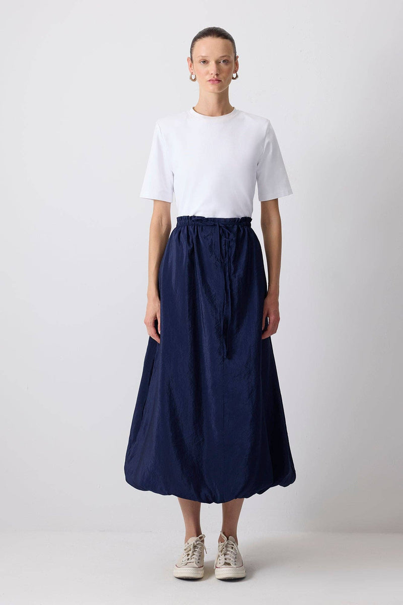DRAWSTRING ELASTIC BALLOON HEM MAXI SKIRT