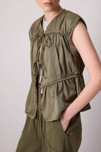 Drawstring Tie-Waist Utility Vest - Cotton Blend