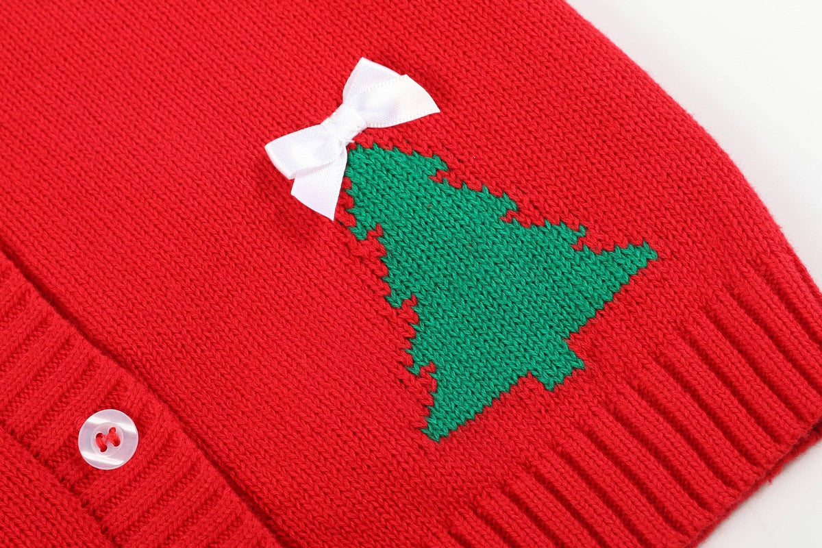 Little Ones Red Christmas Tree Knit Cardigan