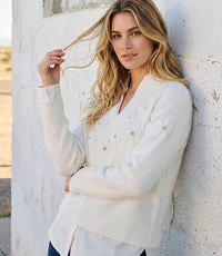 Rhinestone Embroidered Flower Layered Sweater