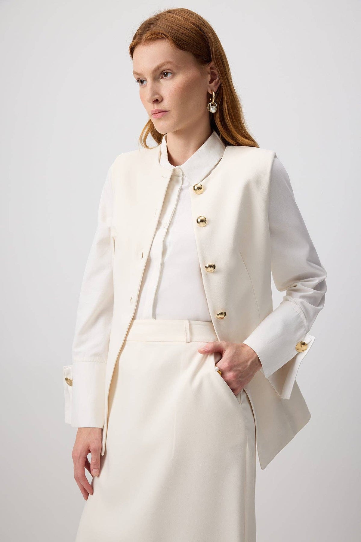 Tailored White Vest with Gold Button Detail