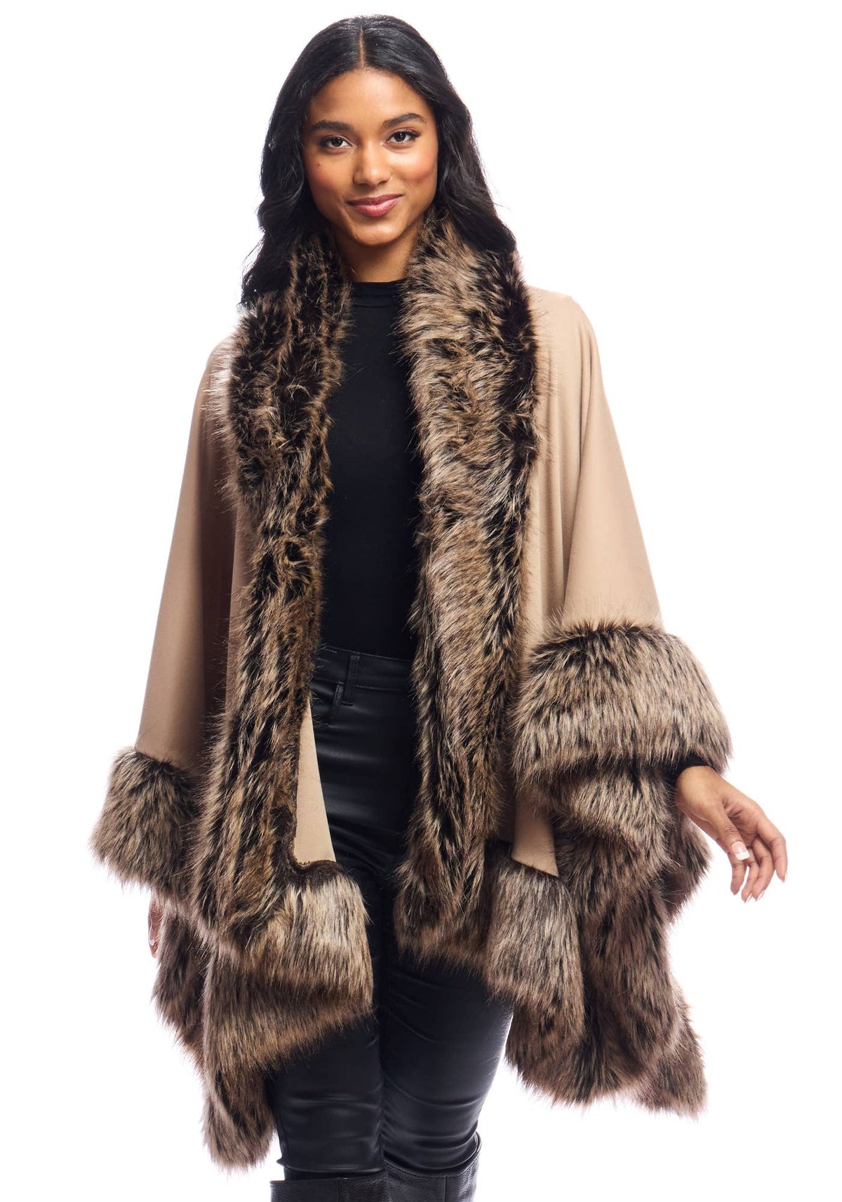 Faux Fur-Trimmed Shawl