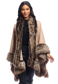 Faux Fur-Trimmed Shawl