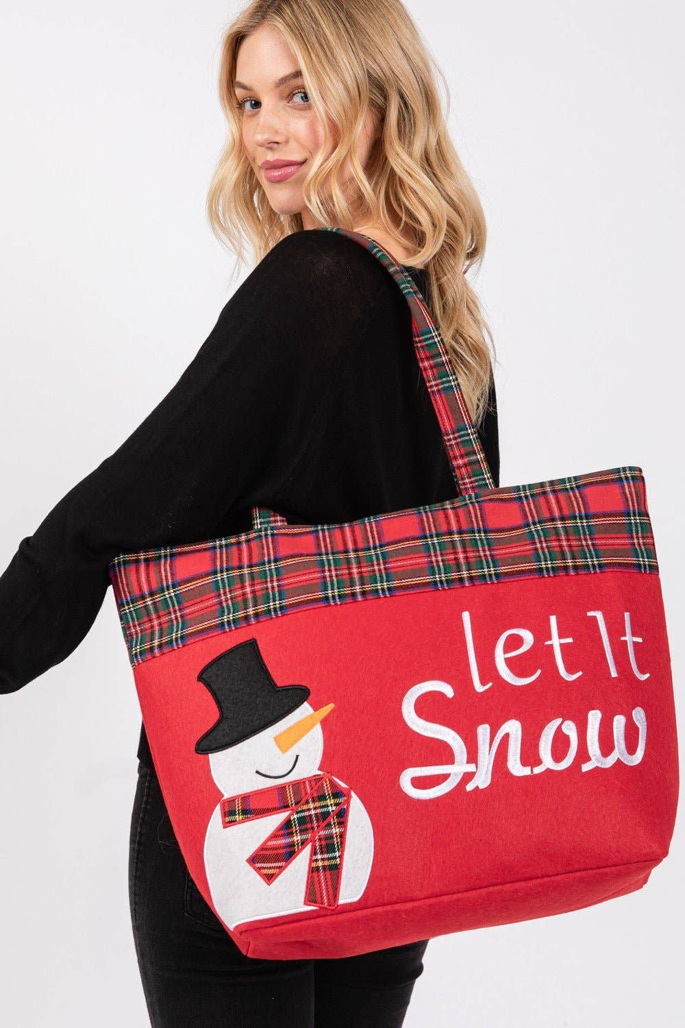 Christmas Let it Snow Snowman Felt Tote Bag