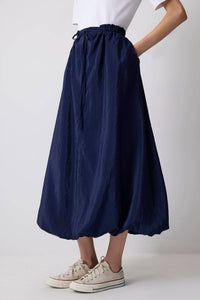 DRAWSTRING ELASTIC BALLOON HEM MAXI SKIRT