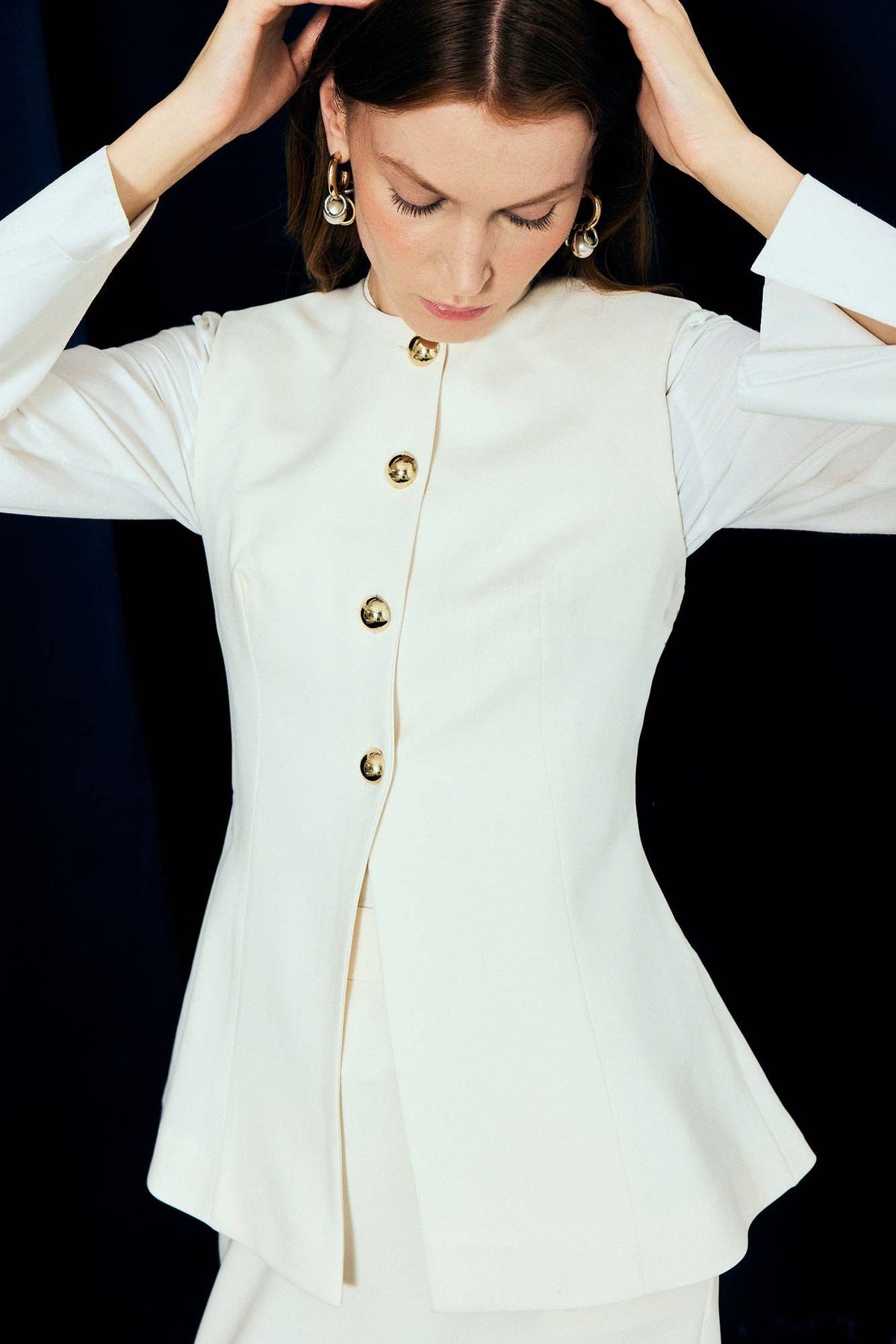 Tailored White Vest with Gold Button Detail