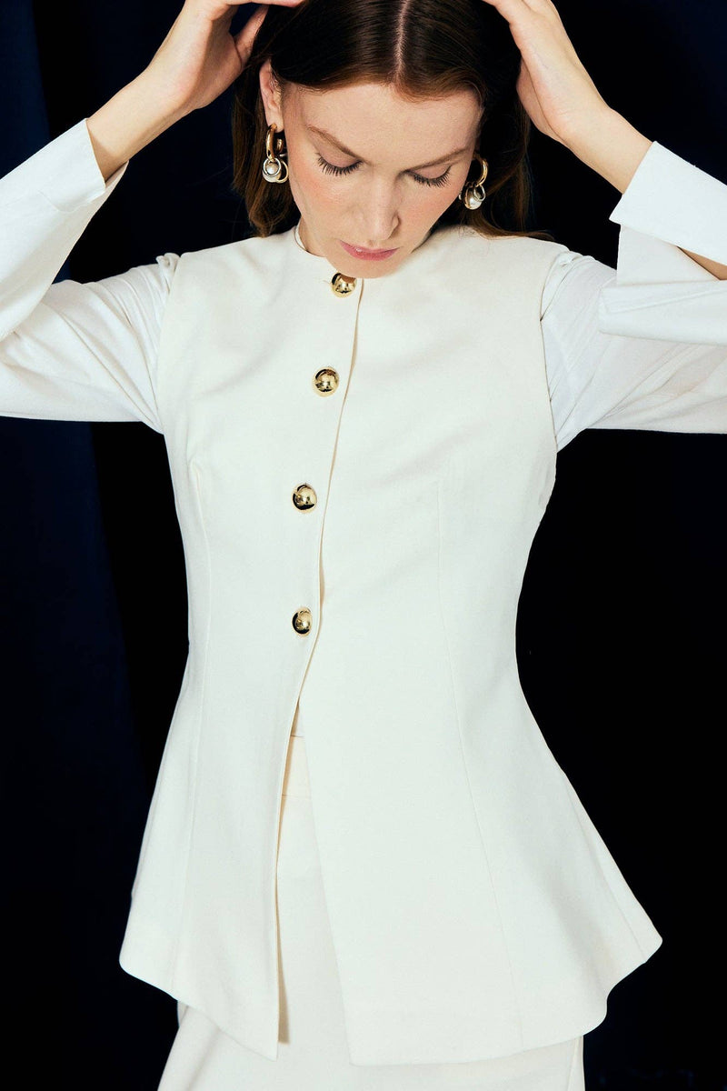 Tailored White Vest with Gold Button Detail