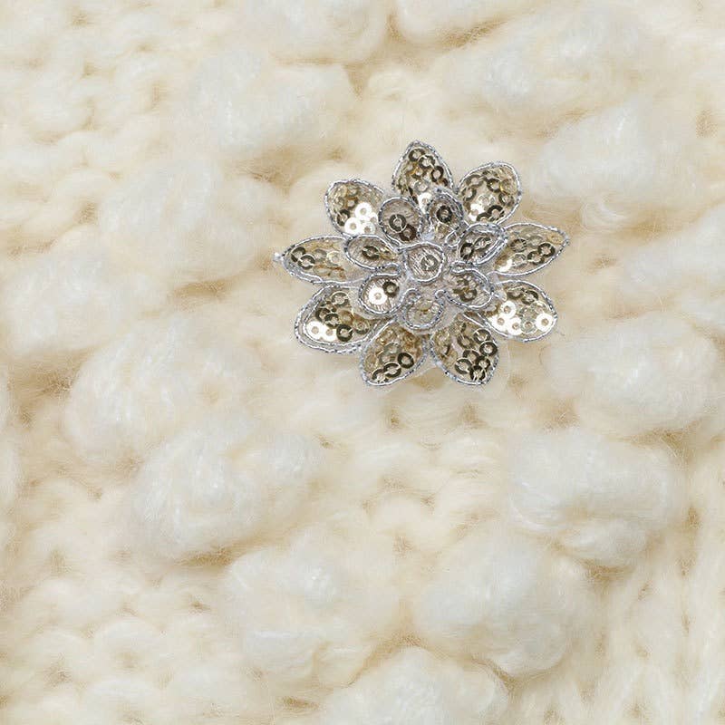 Hand-Knitted Sequined Flower Cardigan Sweater