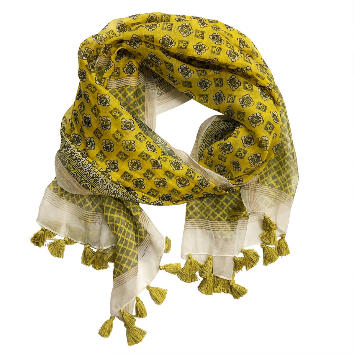 Scarf of Milana Fringed Yellow Pure Soft Cotton