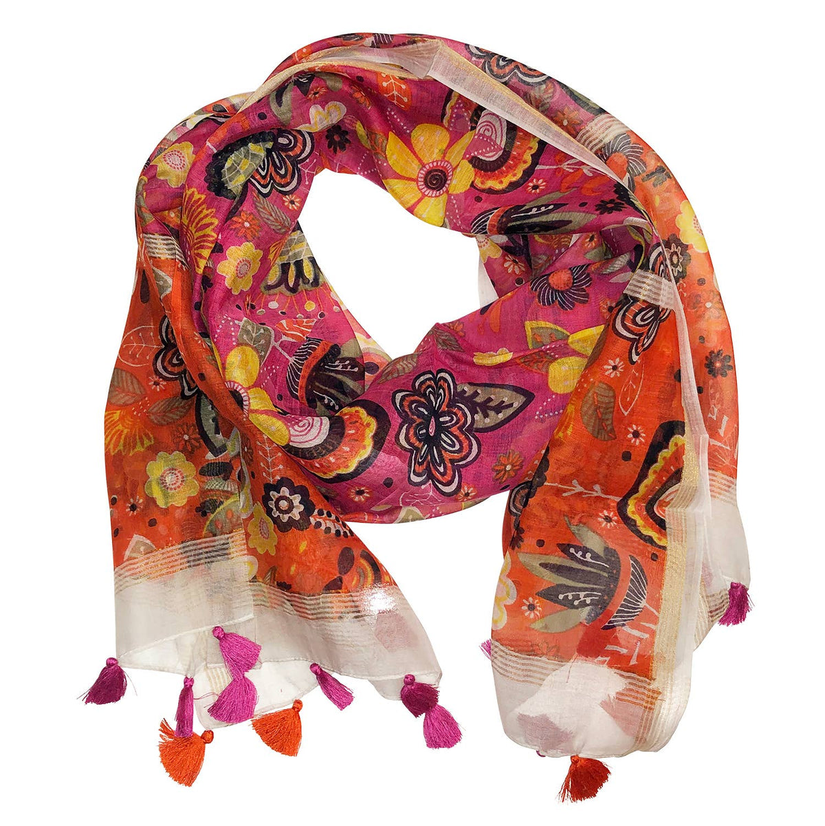 Scarf Pari Floral Orange Pink Pure Soft Cotton