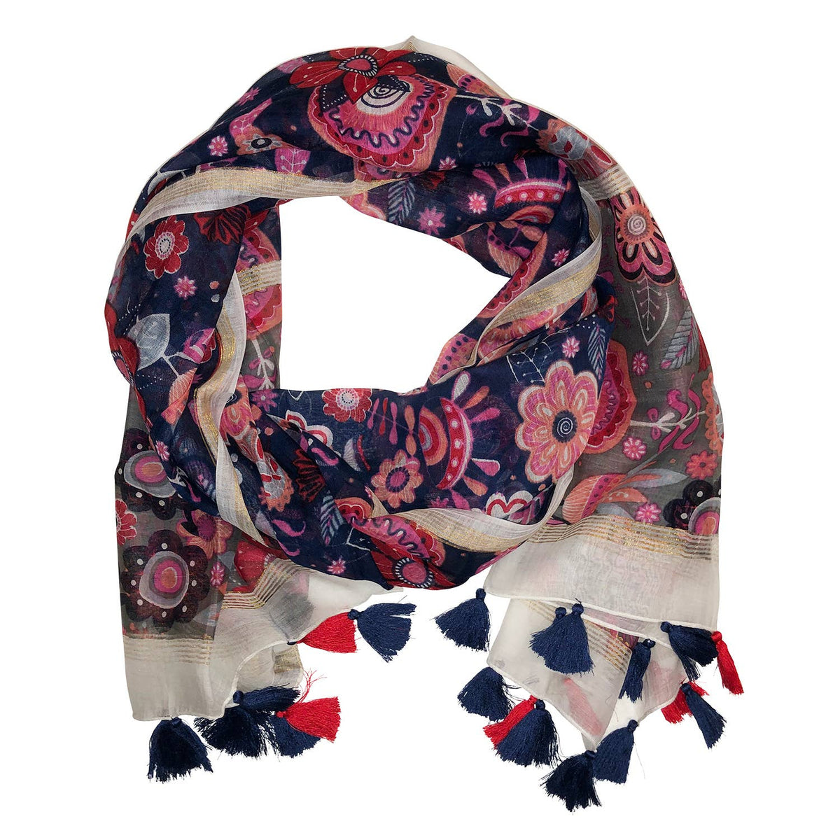 Scarf Pari Floral Navy Pink Pure Soft Cotton