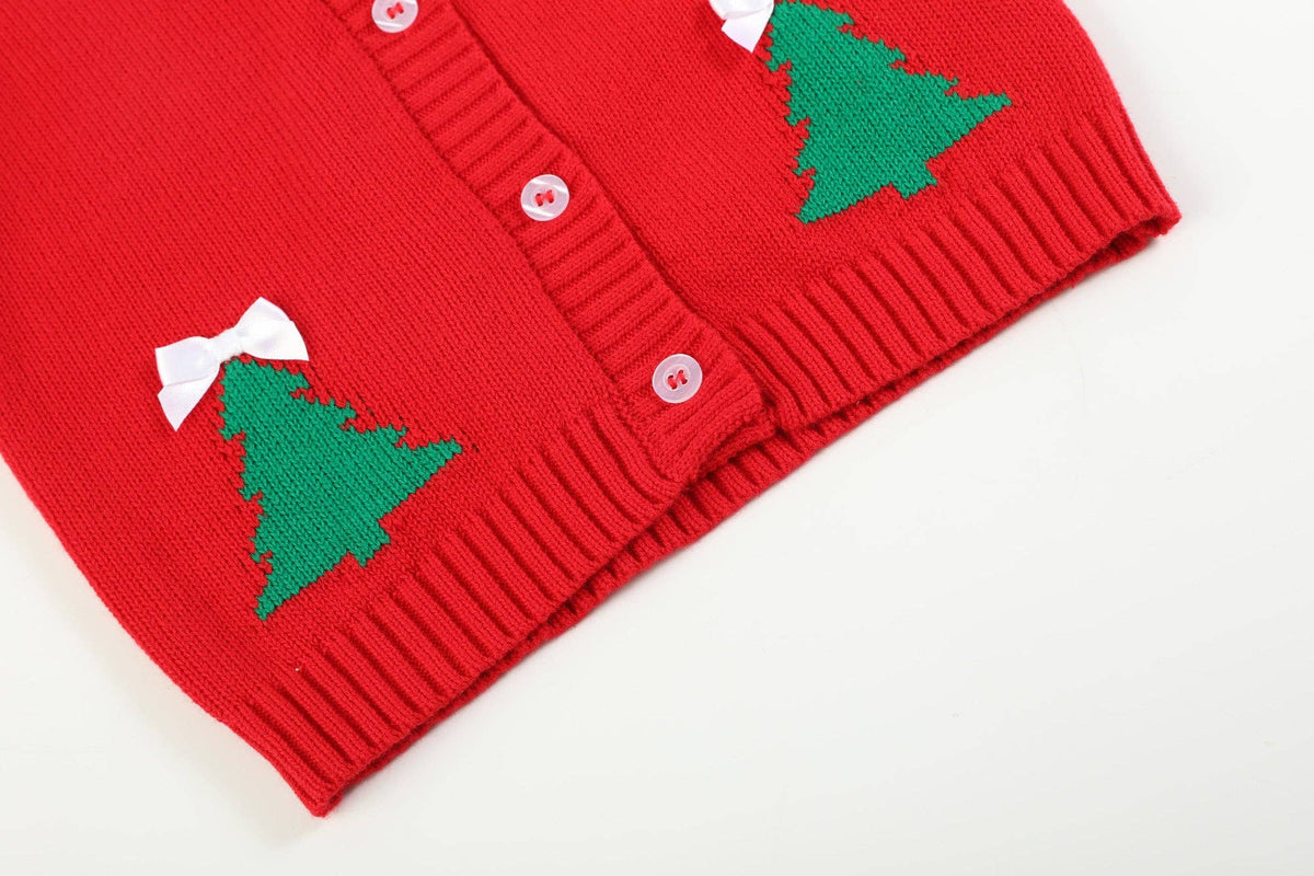 Little Ones Red Christmas Tree Knit Cardigan