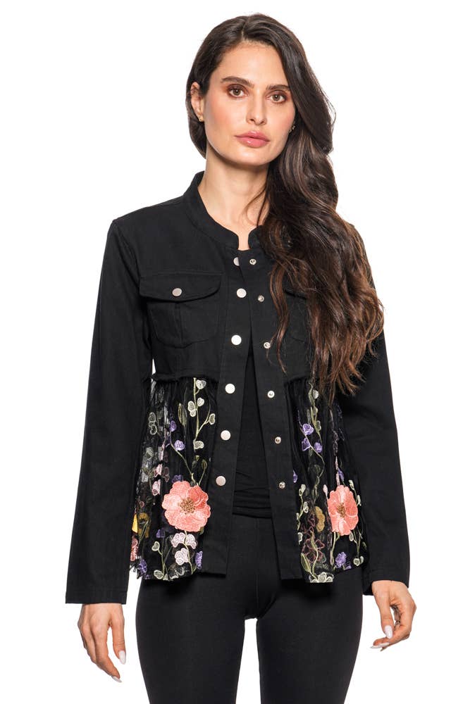 The Poppy Black Denim Lace Jacket