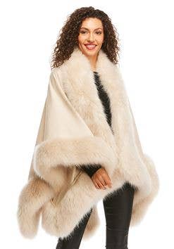 Faux Fur-Trimmed Shawl