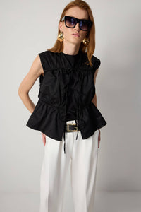 Drawstring Tie-Waist Utility Vest - Cotton Blend
