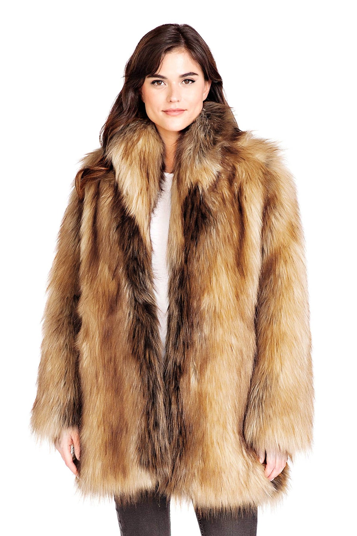 Faux Fur Shawl Collar Coat