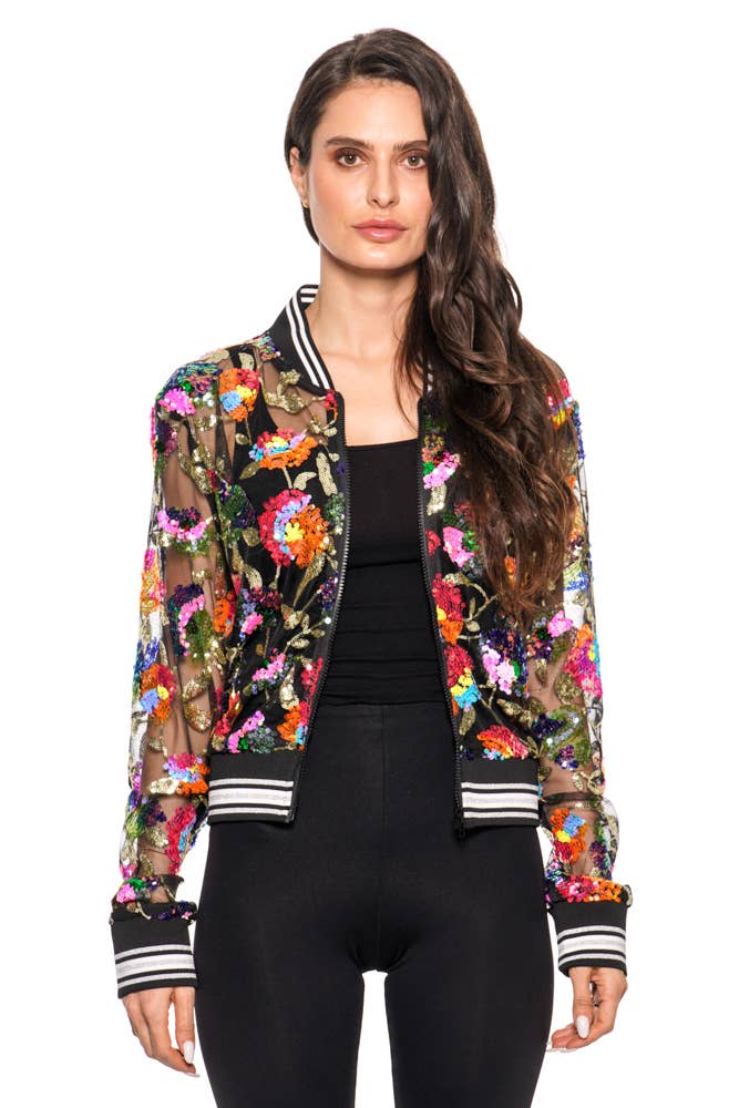 A321-B - Floral Embroidered Bomber Jacket