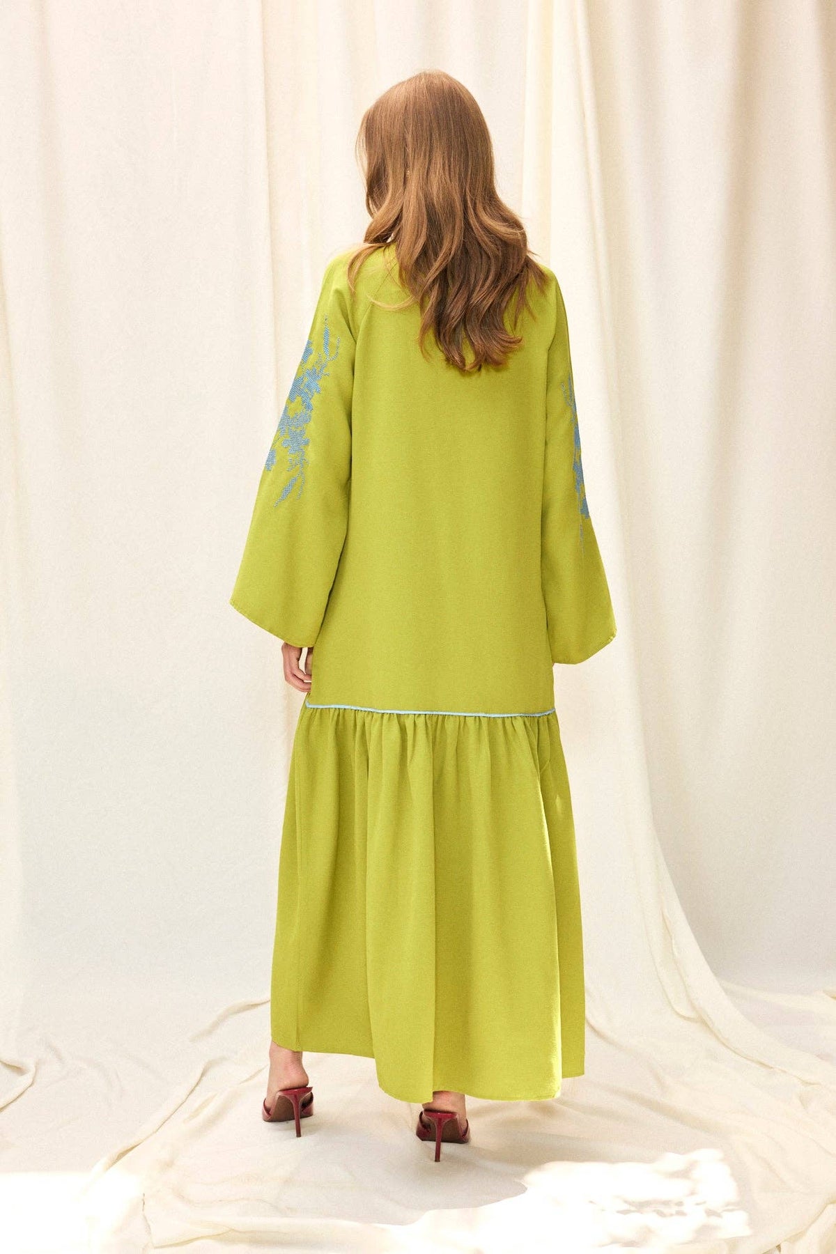 Embroidered Linen Blend Maxi Dress