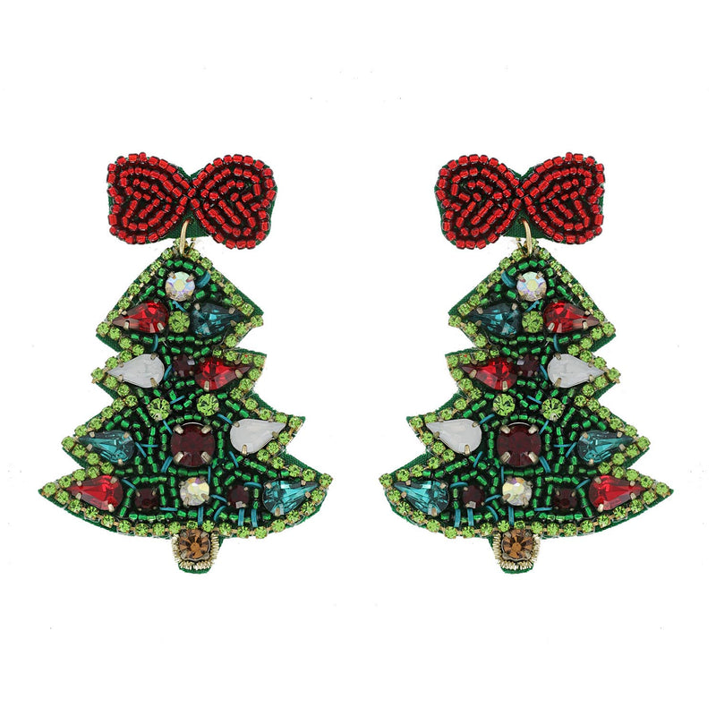 Christmas Jeweled Tree Beaded Earrings