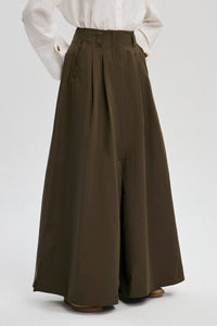 Olive Cotton Blend Wide-Leg Maxi Skirt