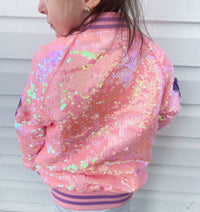 Girls Cotton Candy Pink Sequin Bomber Jacket